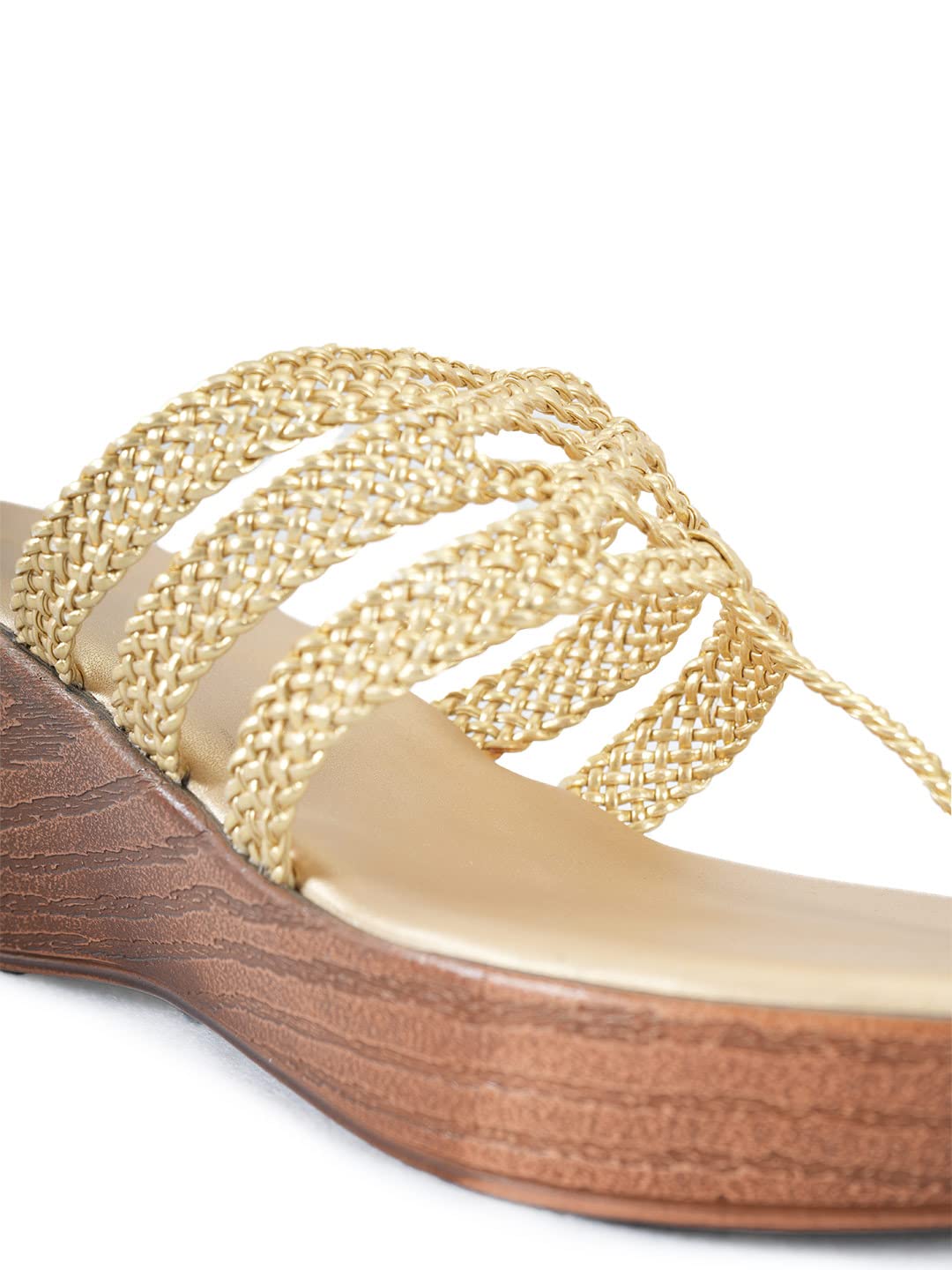 pelle albero Women Gold Embellished Slip-On Wedge Heels Sandals PA-GLM-08_GOLD_41