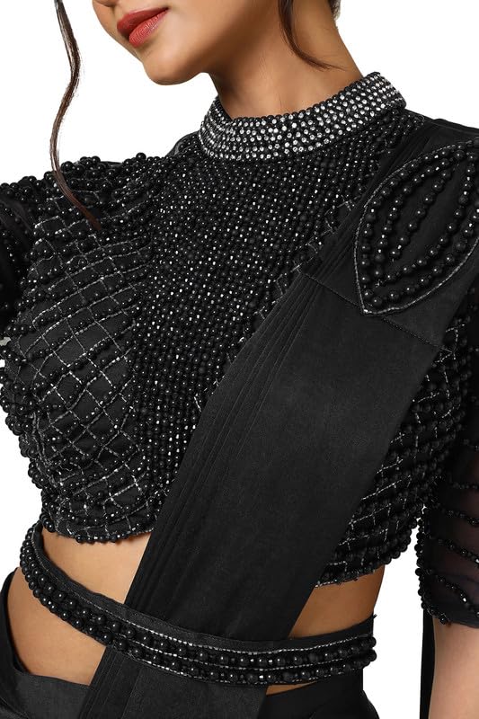 Soch Womens Black Embellished Nylon Blend Ready-To-Wear Saree With Belt