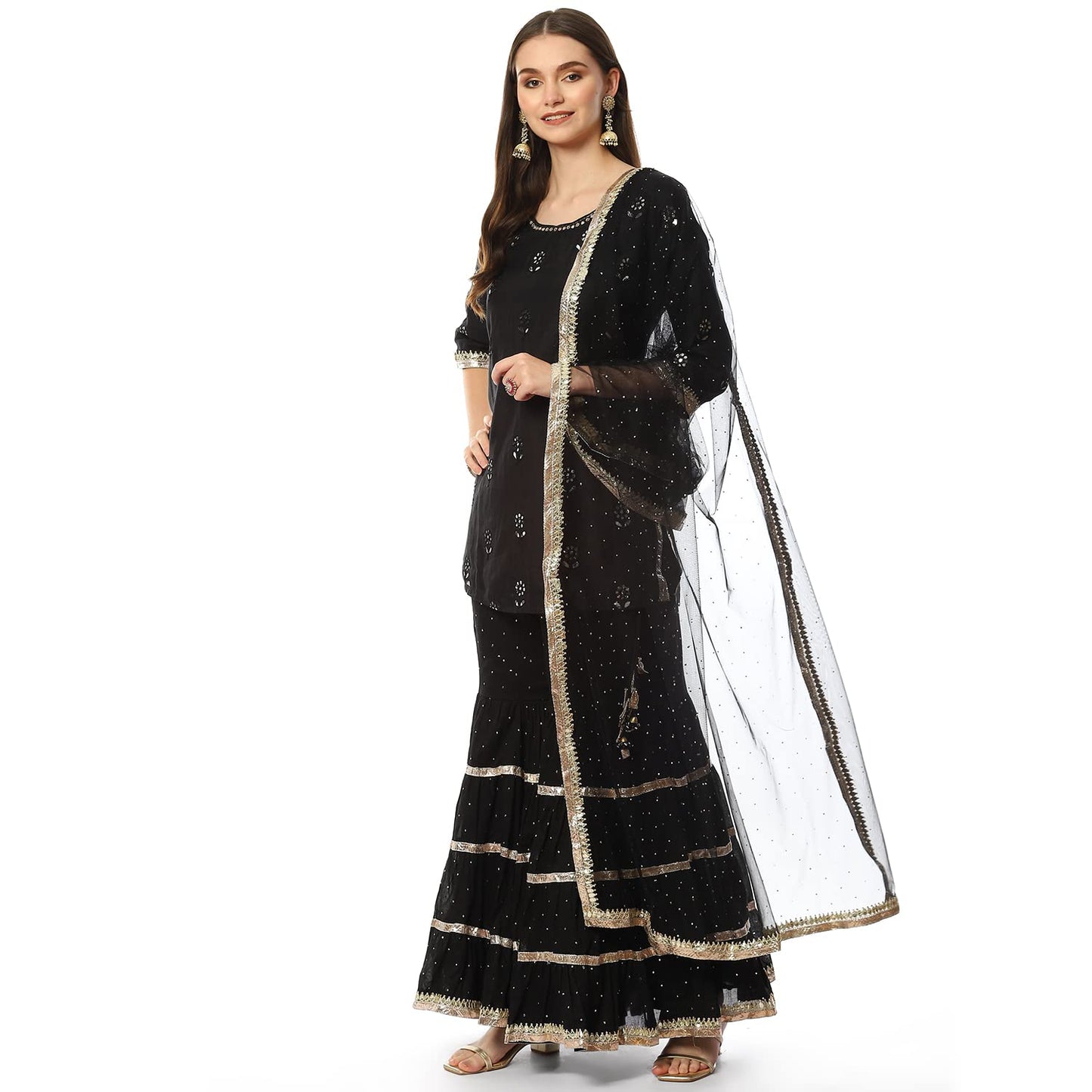 BIBA WOMEN EMBROIDERY RELAXED SALWAR KURTA DUPATTA(SKDKINARI7948_BLACK/WHITE_40)