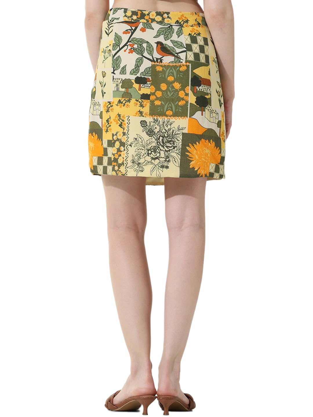 ONLY Women Printed Cotton Above Knee High Rise Multicolor Wrap Skirt