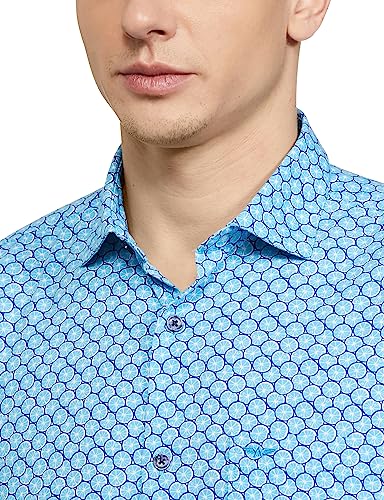 Park Avenue Men's Print Slim Fit Shirt (Blue)