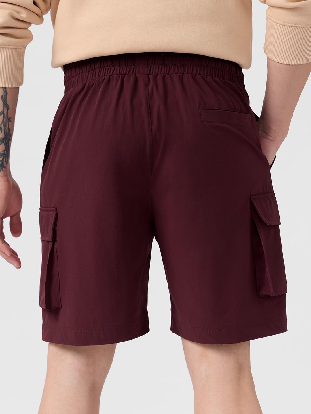 The Souled Store Solids: Mahogany Brown Men and Boys Drawstringed Nylon Blend Regular Fit Bermuda Shorts