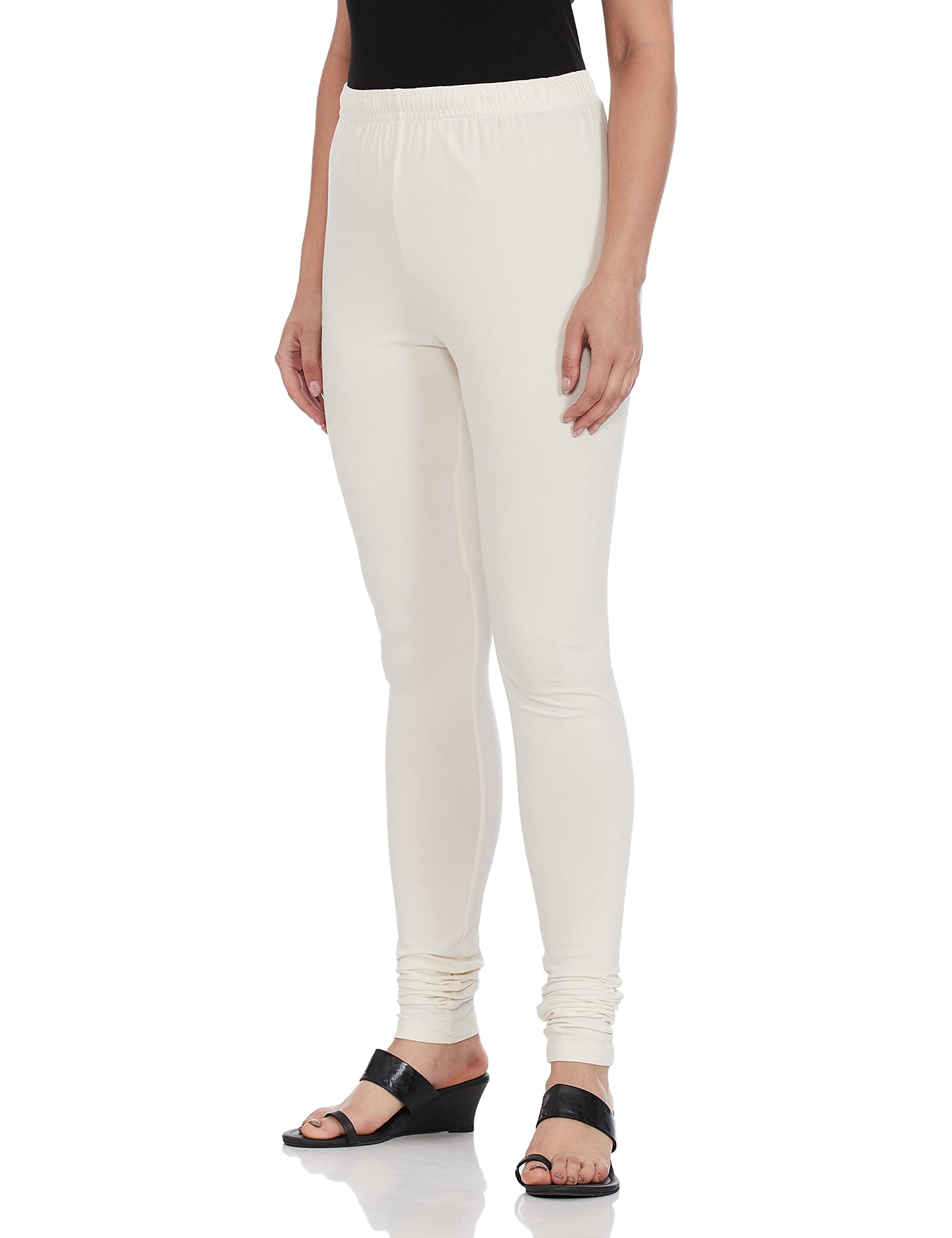 Max Women Regular Fit Solid Mid Rise Elasticated Churidar (NOOSKC21OW_Off White_XL)