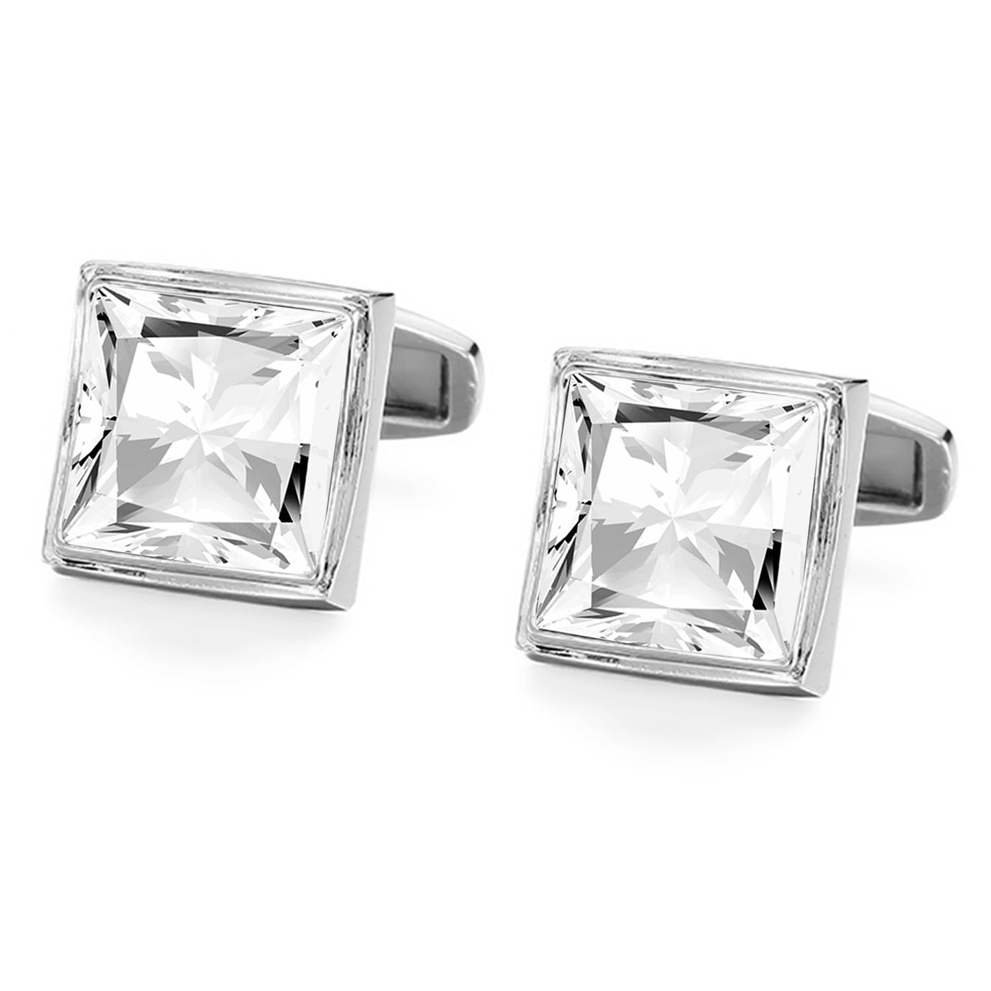 Peora Silver Plated White Crystal Cufflinks Wedding Business Accessories for Men Boys - Valentines Gift for Him