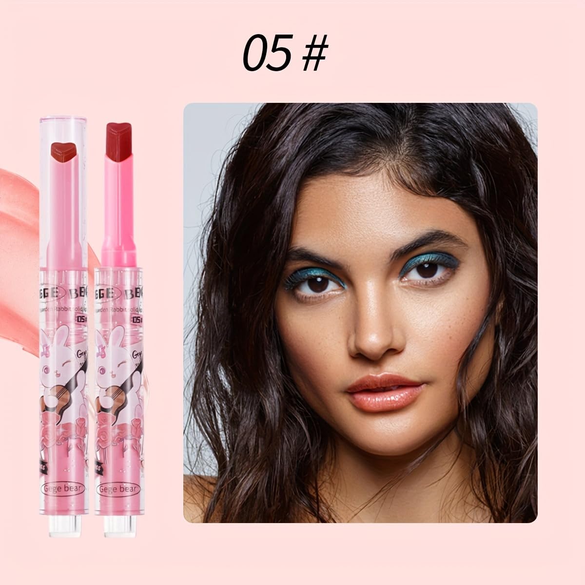 Gege Bear Heart-Shaped Glossy Lipstick Set – 3 Vibrant Shades for Hydrated, Glossy Lips | Click-to-Dispense, Travel-Friendly Design (Set B - #4,#5,#6, Pack of 3)