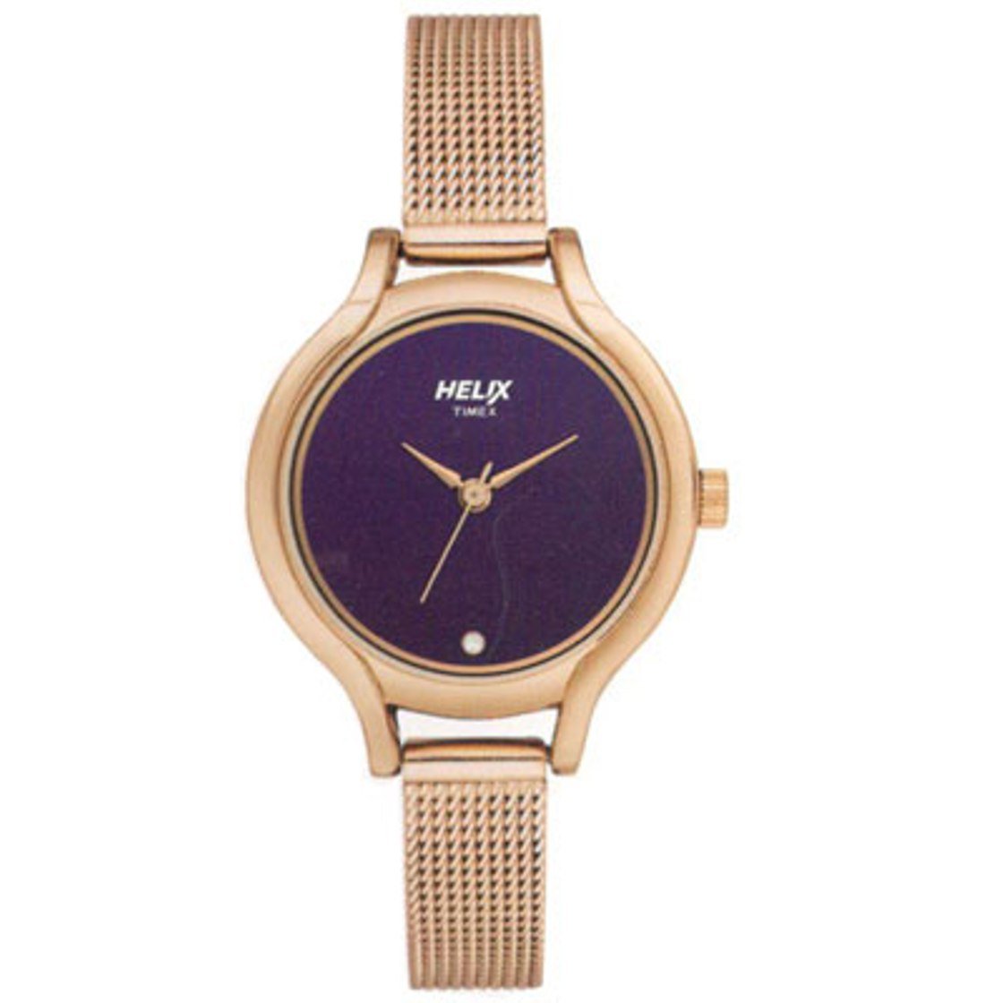 Helix by Timex Analog Watch for Women with Blue Round Dial & Rose Gold Stainless Steel Mesh Bracelet Band Water Resistant Women's Wrist Watches - TW027HL13