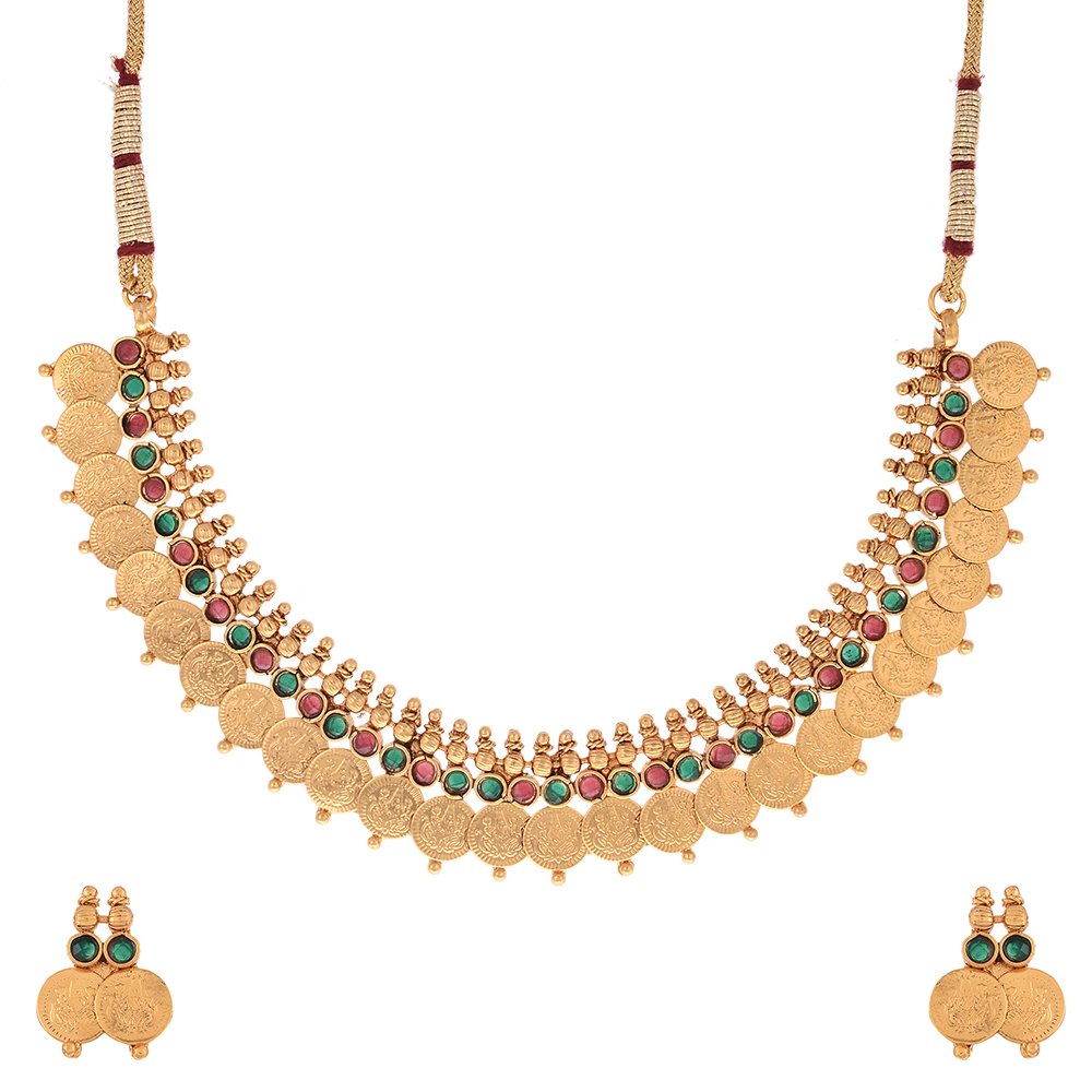 ZENEME Gold Plated and Bangles & Maharani Temple Coin Necklace Set for Women & Girls (Design_01, 2.6 Inches)