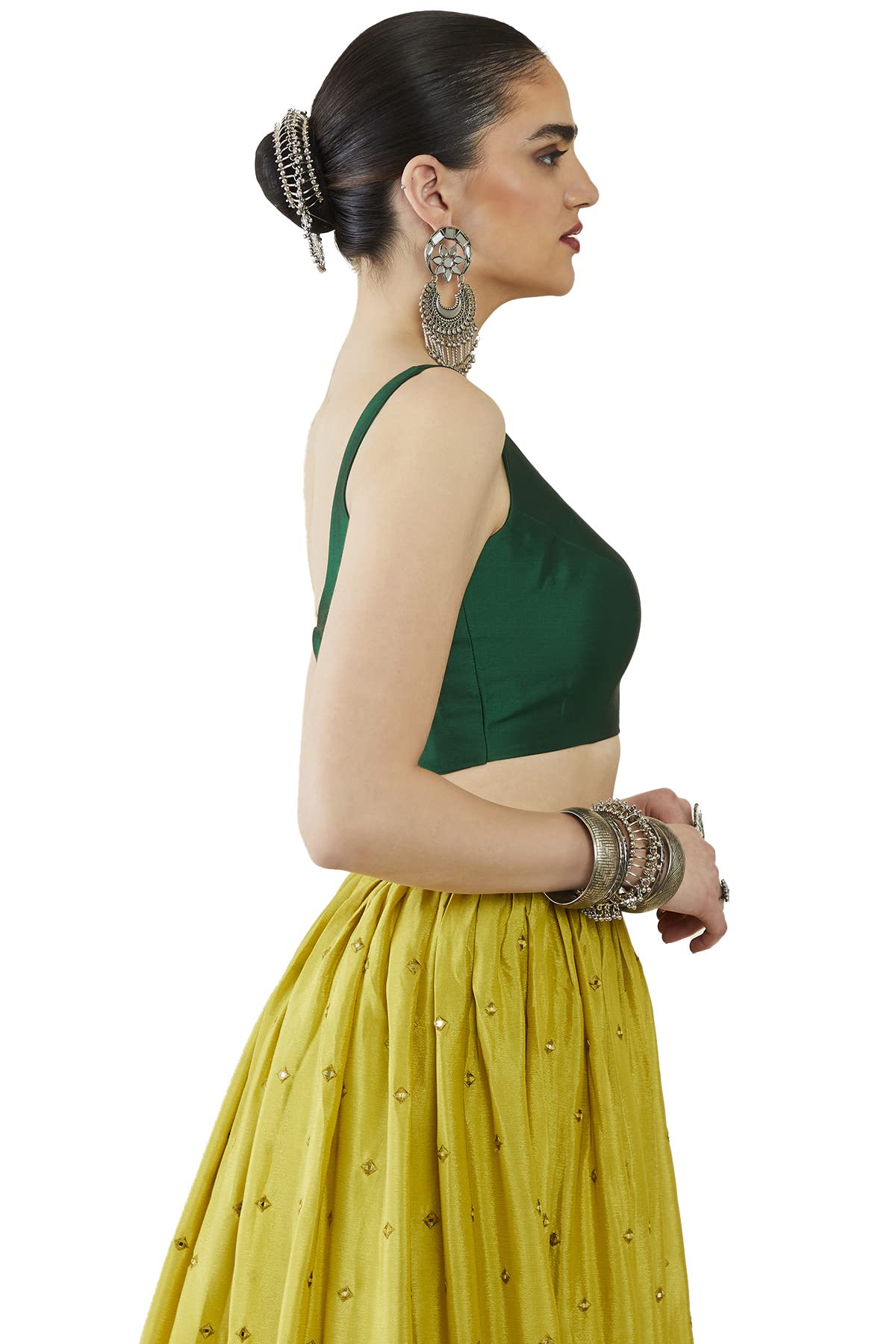 Soch Womens Green Taffeta Solid Sleeveless Padded Blouse