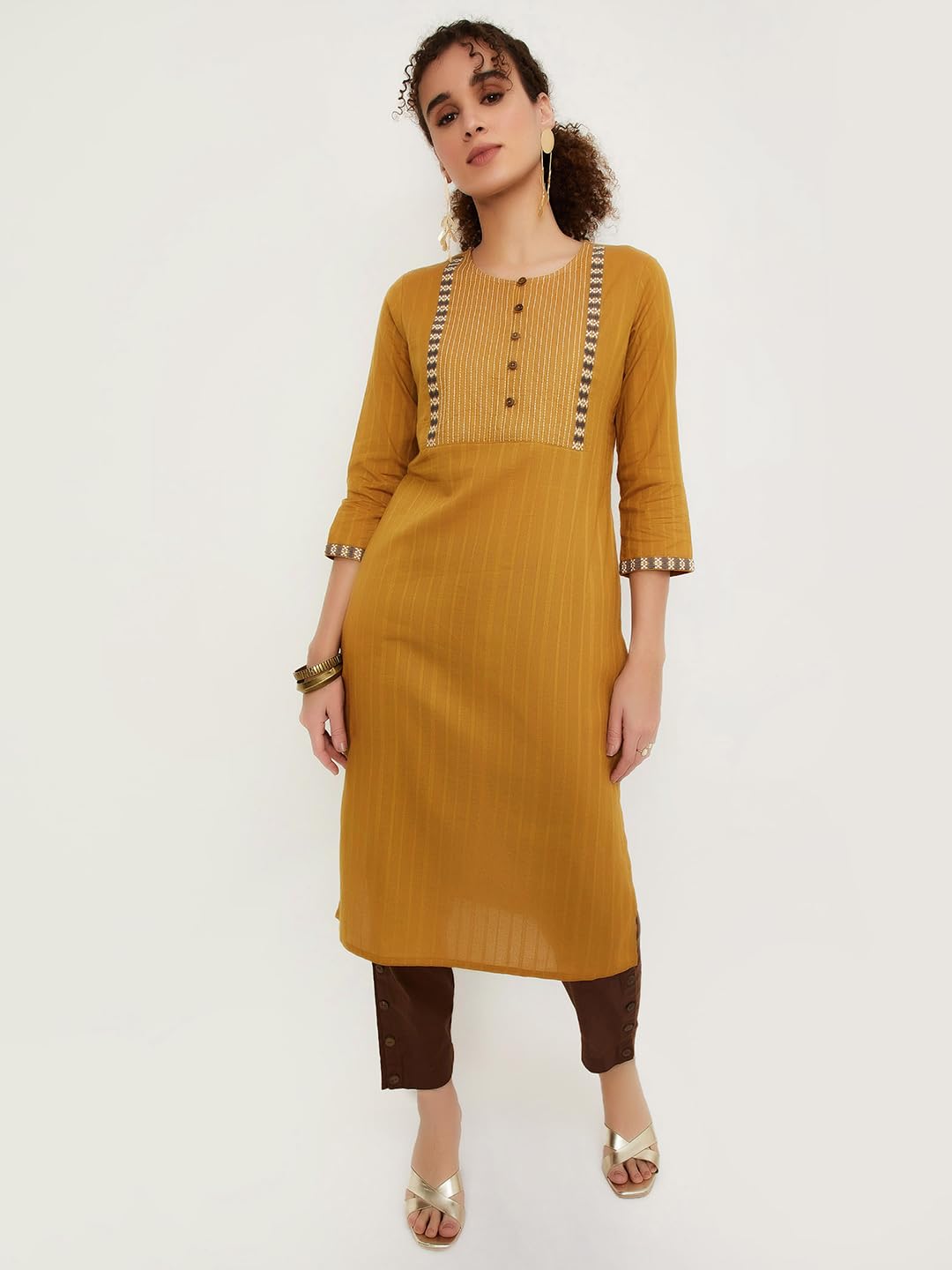 Max Women's Cotton Blend Straight Shirt (WWKI31006MUSTARD_Mustard