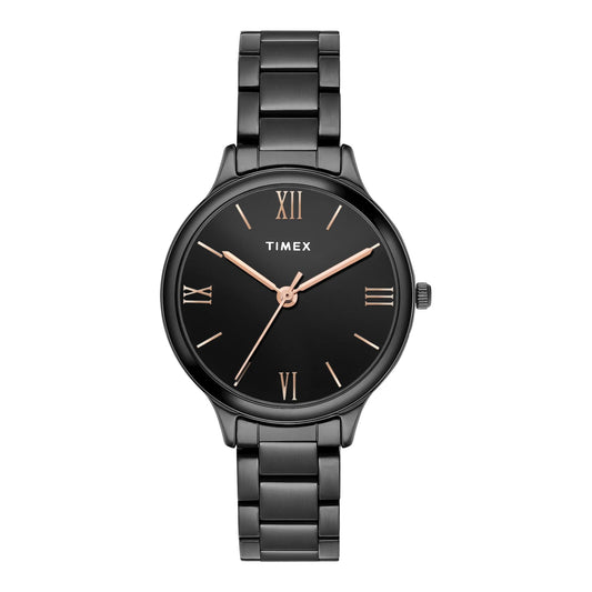 TIMEX Analog Watch for Women with Black Round Dial & Black Stainless Steel Bracelet Band Water Resistant Women's Wrist Watches - TWTL12112