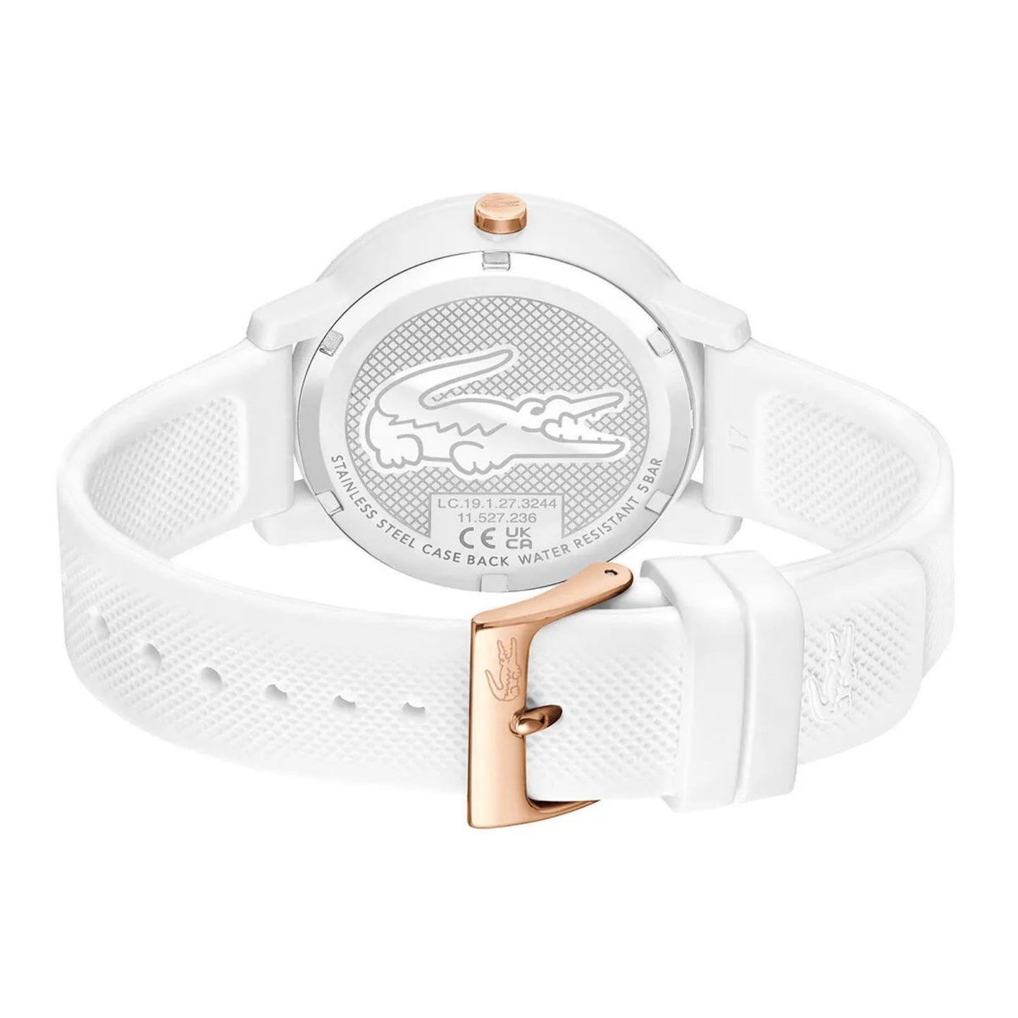 Lacoste Lacoste.12.12 Qtz Multifunction Carnation Gold Round Dial Women's Watch|White Silicone Material|White Color Band - 2001326