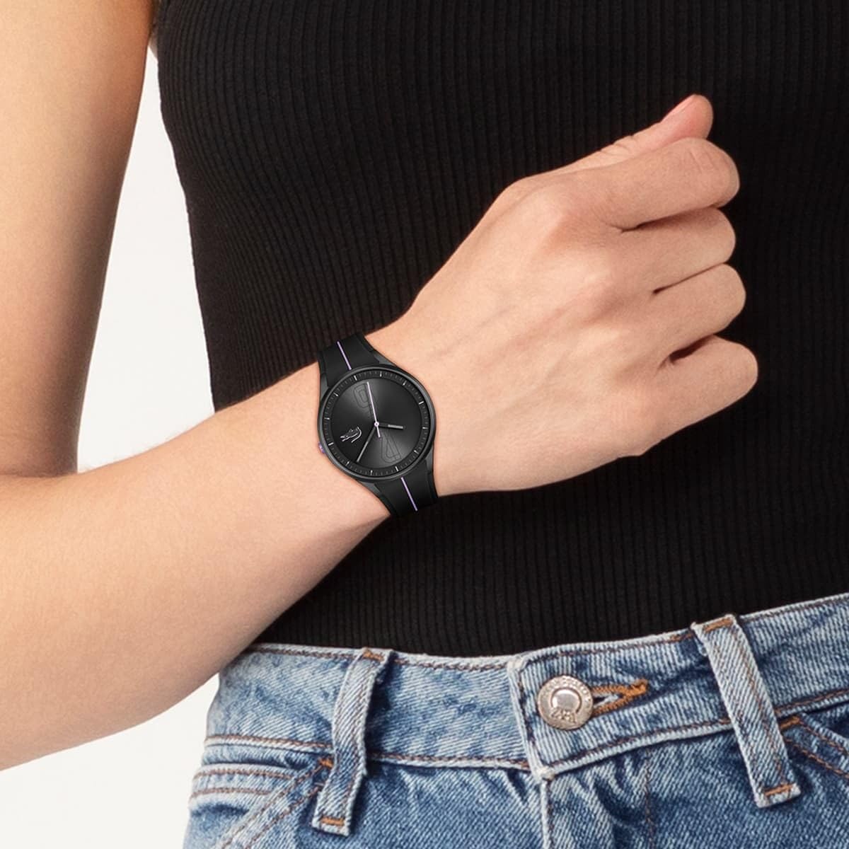 Lacoste Atlanta Qtz Basic Black Round Dial Women's Watch|Silicone Material|Multi Color Band - 2001350