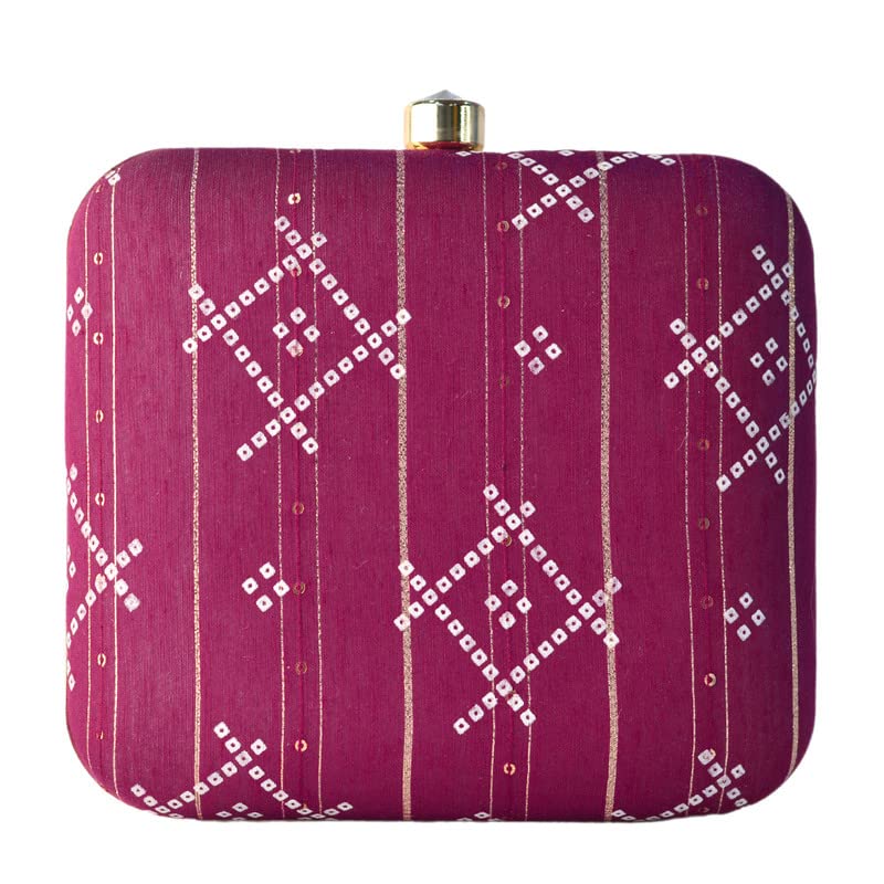 Artklim Purple Box Shaped Clutch With Golden String