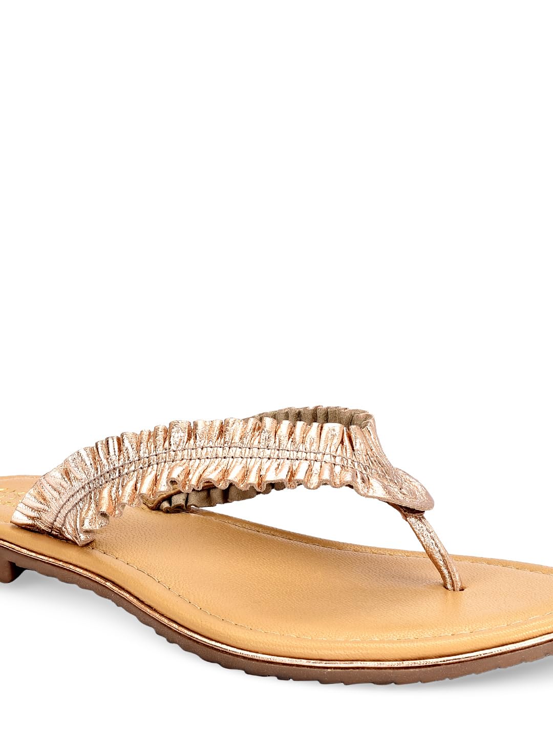 eske Women's Gold Metallic Leather Thong Sandals | Slip-On Flats with Cushioned Leather Insole | Stylish Stitched Strap Design | TPR Sole | Everyday Summer Footwear