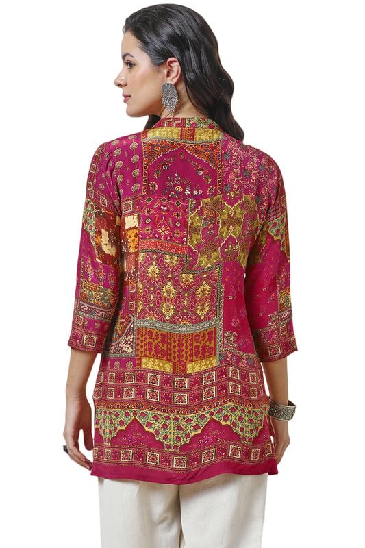 Soch Womens Red Viscose Crepe Abstract Print Tunic with Beads