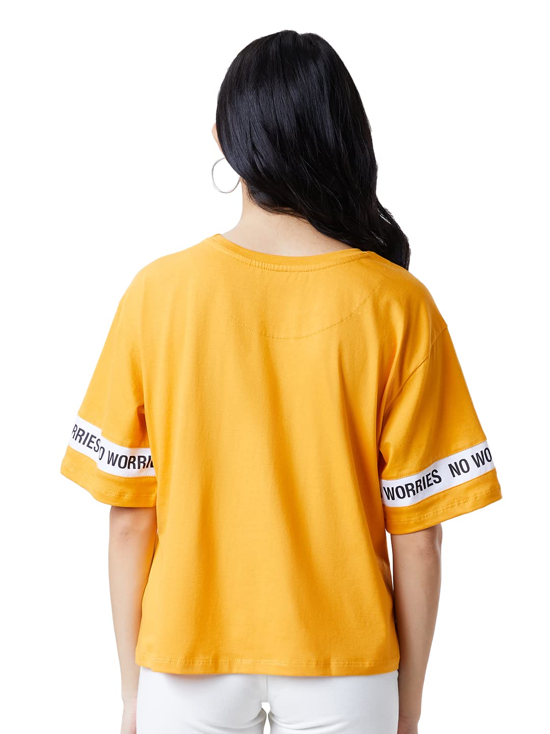The Souled Store Women Official The Lion King: Super Simba Mustard Yellow Oversized T-Shirts Oversized T Shirts for Women Baggy Boyfriend Tshirt Off-Shoulder Loose Fit Relaxed Drop