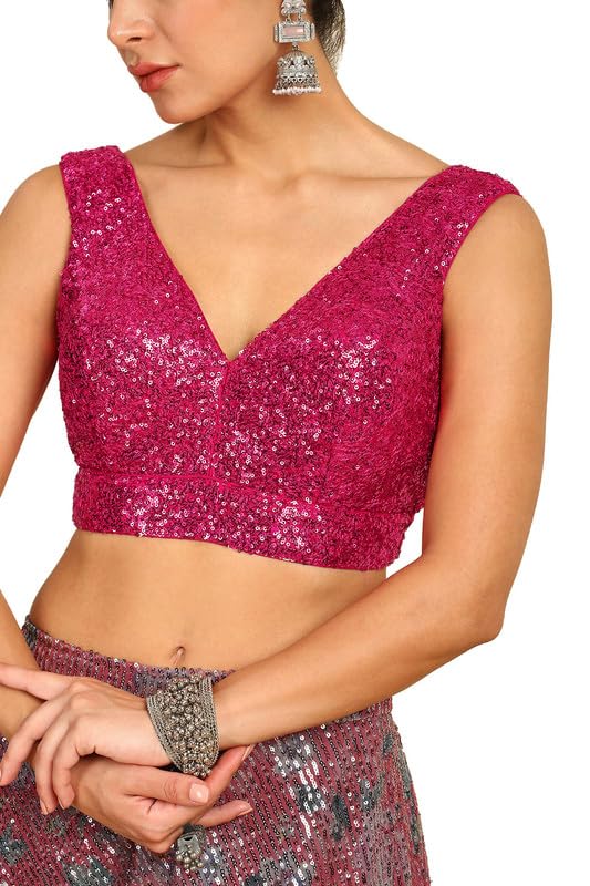 Soch Womens Fuchsia Sequinned Embellished Georgette Padded Blouse