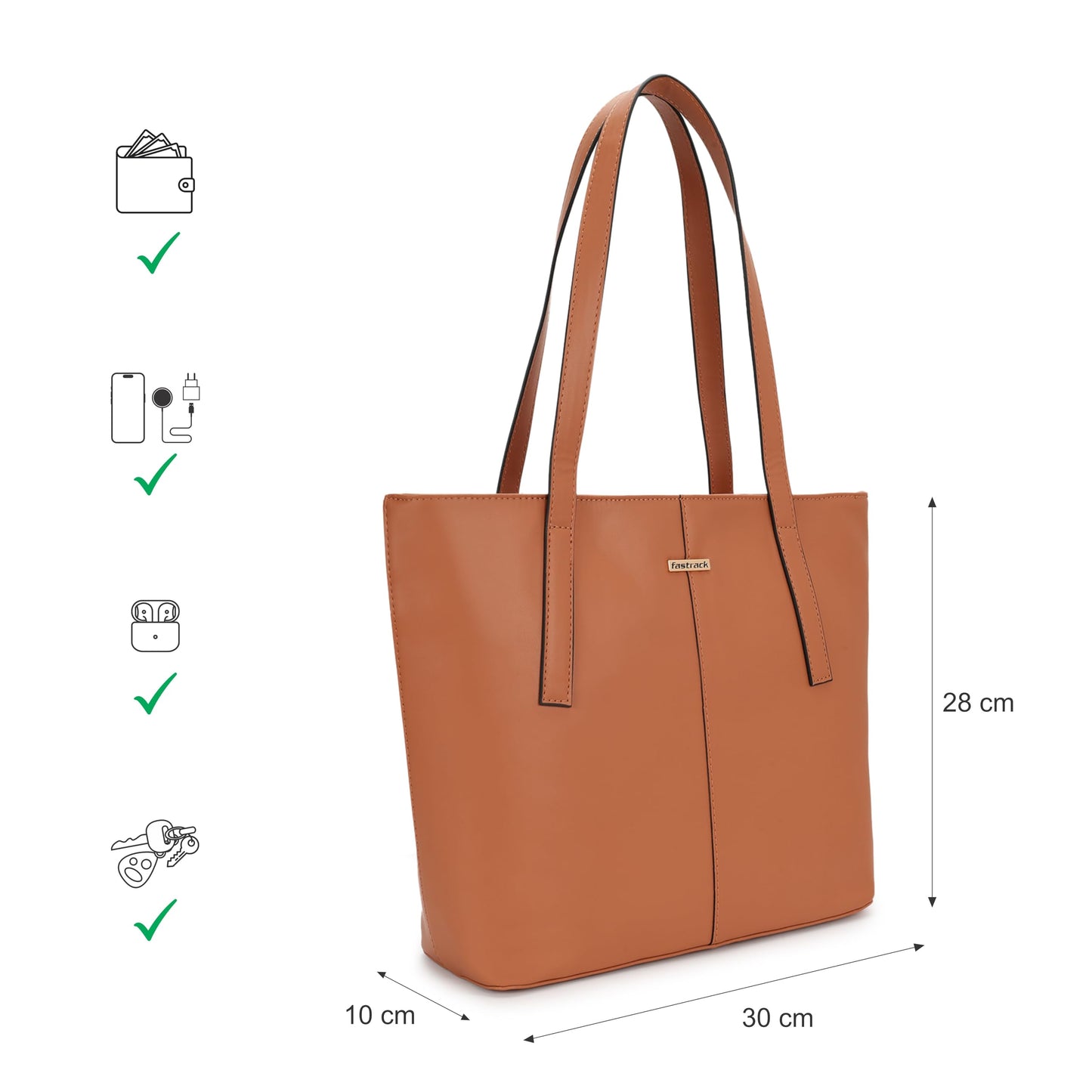 Fastrack Structured Solid Tote Bag for Women, Girls and Ladies with Top Zipper Closure | | Fits Upto 14" Laptop | Totes for Daily Office Use | Ladies Purse Handbag | Totes for Casual Carry