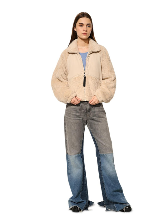 ONLY Women's Solid Loose Fit Beige Jacket