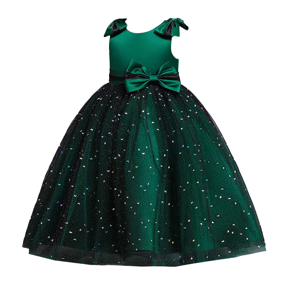 Hopscotch Girls Polyester Bow Applique Party Dress in Green Color For Ages 10-11 Years (XIP-4124428)