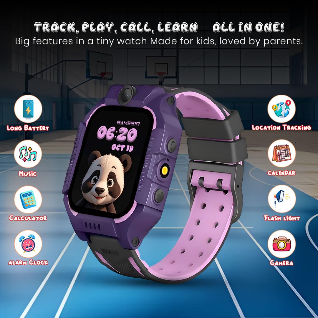 GameSir Q18 Kids Smart Watch, 2G/3G Connectivity, Voice Calling, GPS Tracker, Two-Way Calling, SOS Function, Camera & Water Rasistence, Smartwatch for Kids - Boys & Girls - (Purple)