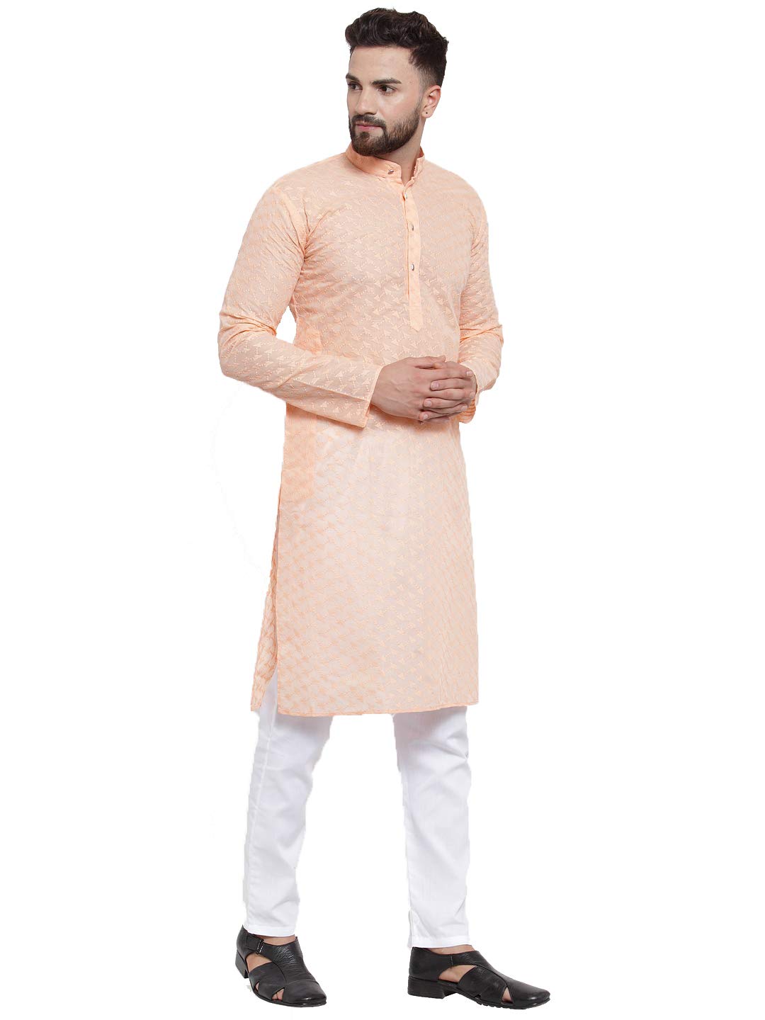 Jompers Men's Chicken Cotton Kurta Pyjama. (Orange, S)
