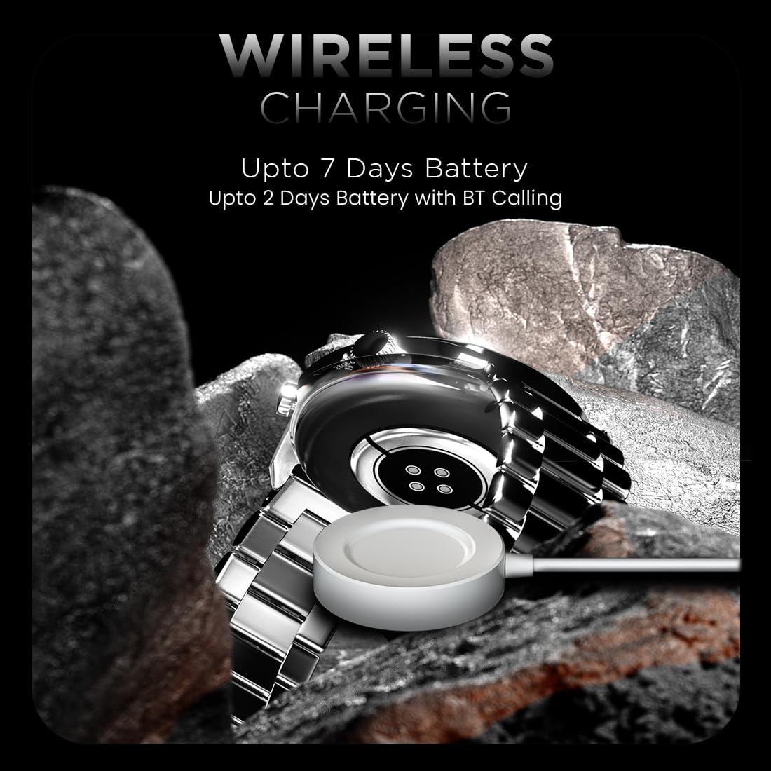 Fire-Boltt Legacy Luxury Round Smart Watch 1.43″ Super AMOLED, Bluetooth Calling, Wireless Charging, Voice Assistant, SPO₂ & Heart Rate Monitor, 110+ Sports Modes, Smart Watch for Men & Women - Black