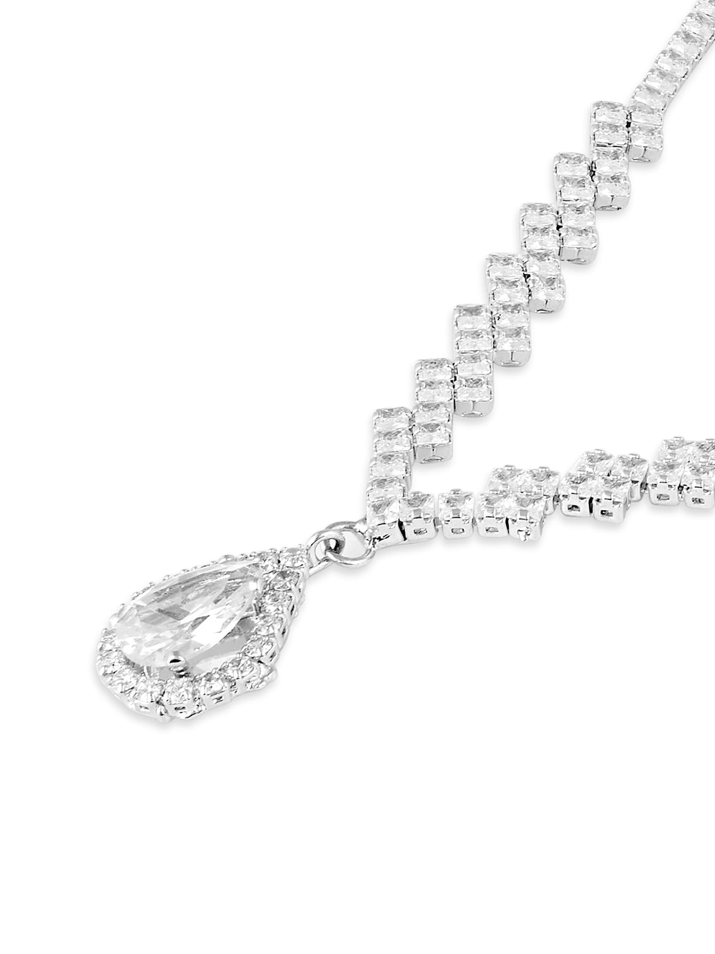 ZAVERI PEARLS Silver Tone Dazzling Austrian Diamonds Embellished Contemporary Necklace & Earring Set For Women-ZPFK18200