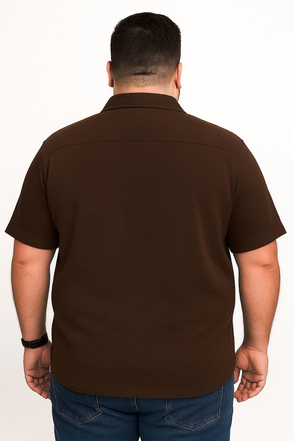 ColorChakra Plus Size Textured Shirt for Mens Waffle Knit Breathable Summer Shirts with Pocket Coffee