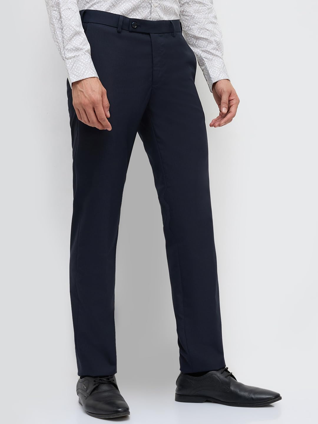 Park Avenue Men Slim Fit Stripe Pattern Polyester Blend Flat Front Formal Trouser Dark Blue