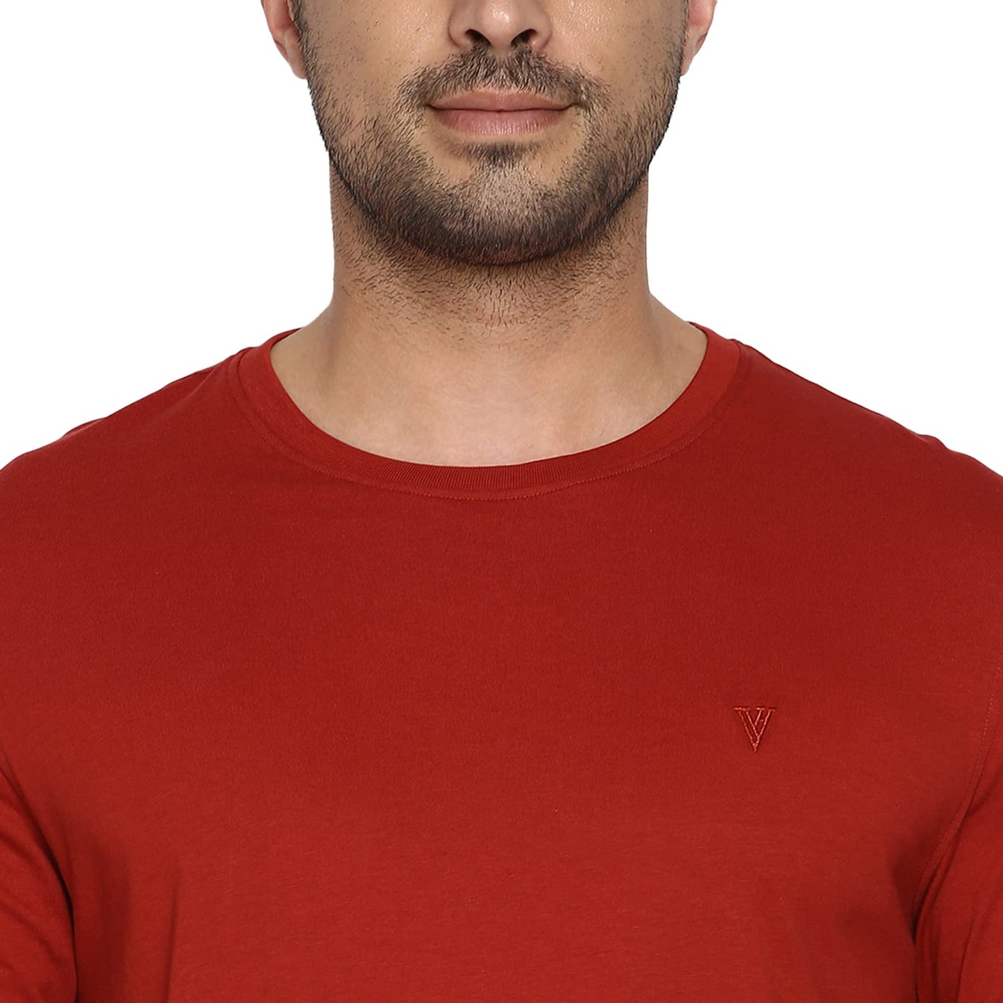 Van Heusen Men Athleisure Anti Bacterial T-Shirt - Smart Tech, Easy Stain Release, Anti Stat_60037_Dark Rust_S