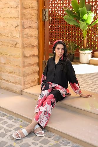 JISORA Women's Russian Silk Co-ord Set 9RCS3232-M Black M