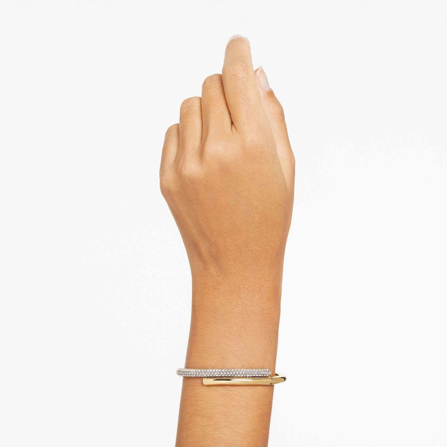 Swarovski Dextera bangle, Magnetic closure, White, Gold-tone plated