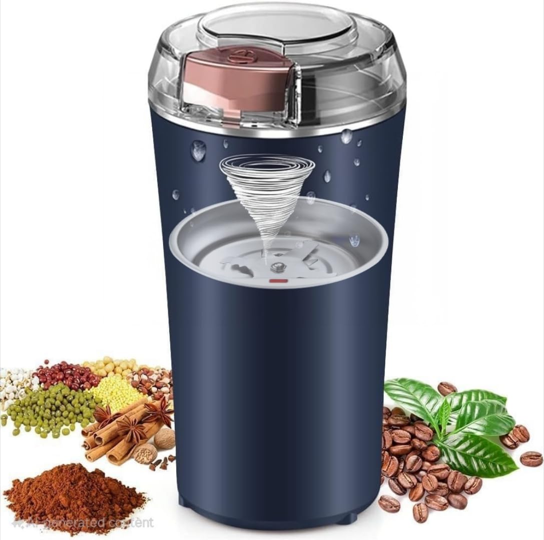 QONETIC Portable Electric Coffee Grinder Spice & Coffee Bean Grinder Stainless Steel 4 Blade Mixer Grinder for Masala & Herb Push Button Control Durable Grinding Machine for Dry Item (Blue)