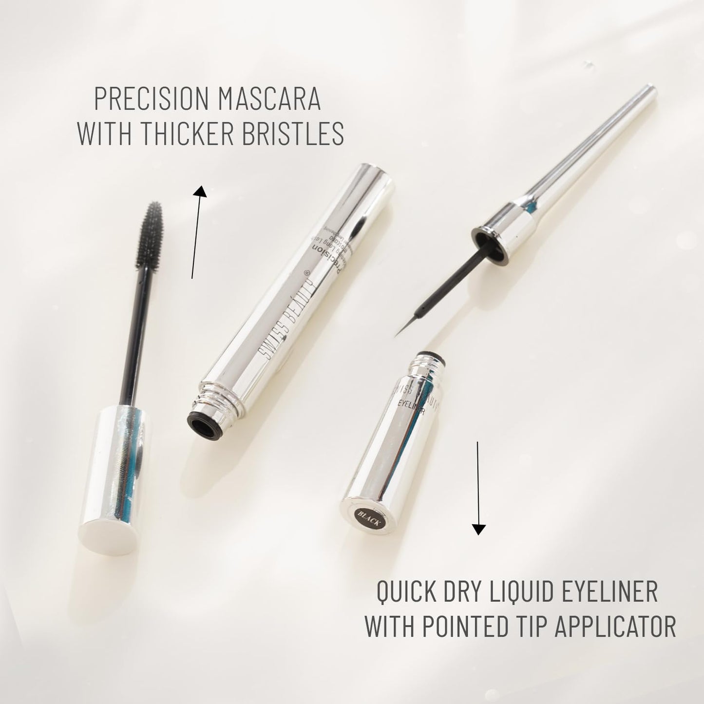 SWISS BEAUTY Liquid Metallic Wing & Volume Kit | Mascara + Eyeliner | Water-Resistant | Quick-Drying | Long-Lasting | 12.5g