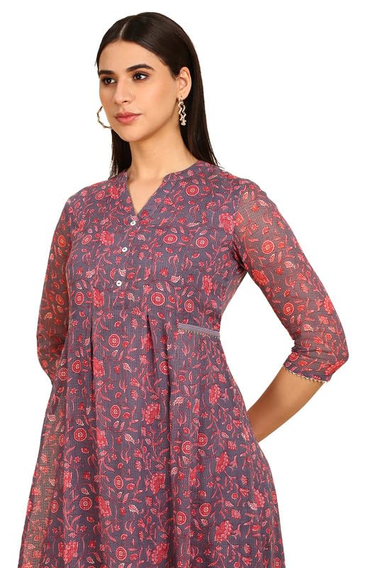 Soch Womens Purple Floral Print Kota Doria Dress