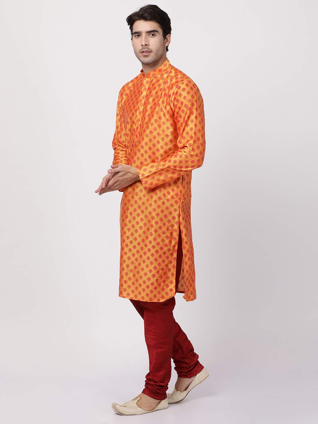 VASTRAMAY Men's Orange Cotton Silk Blend Kurta and Pyjama Set_VASMK071ORnPVMA_44