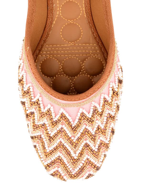 DESI COLOUR Women Ethnic Footwear Mojari/Punjabi Jutti-Pink Pearl Zigzag