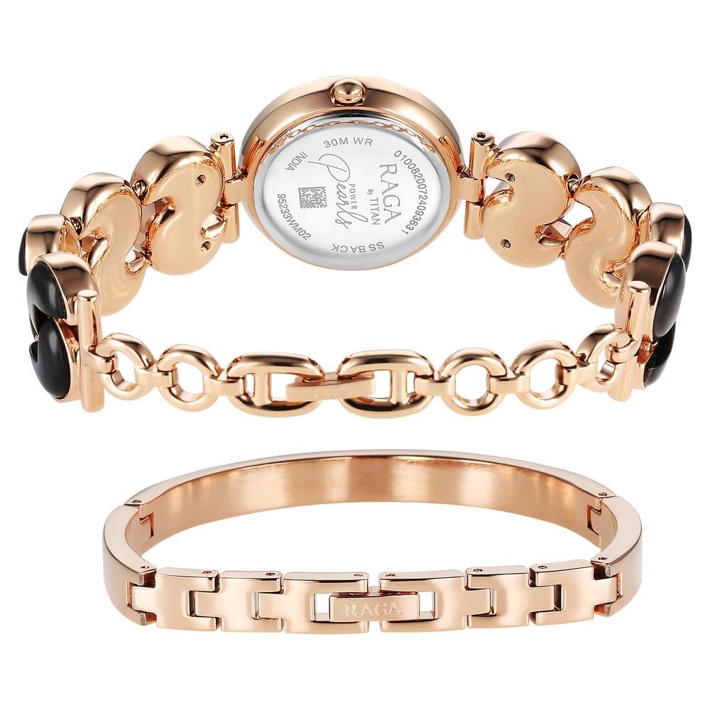 Titan Raga Black Pearl Quartz Analog Mother of Pearl Dial Metal Strap Watch for Women