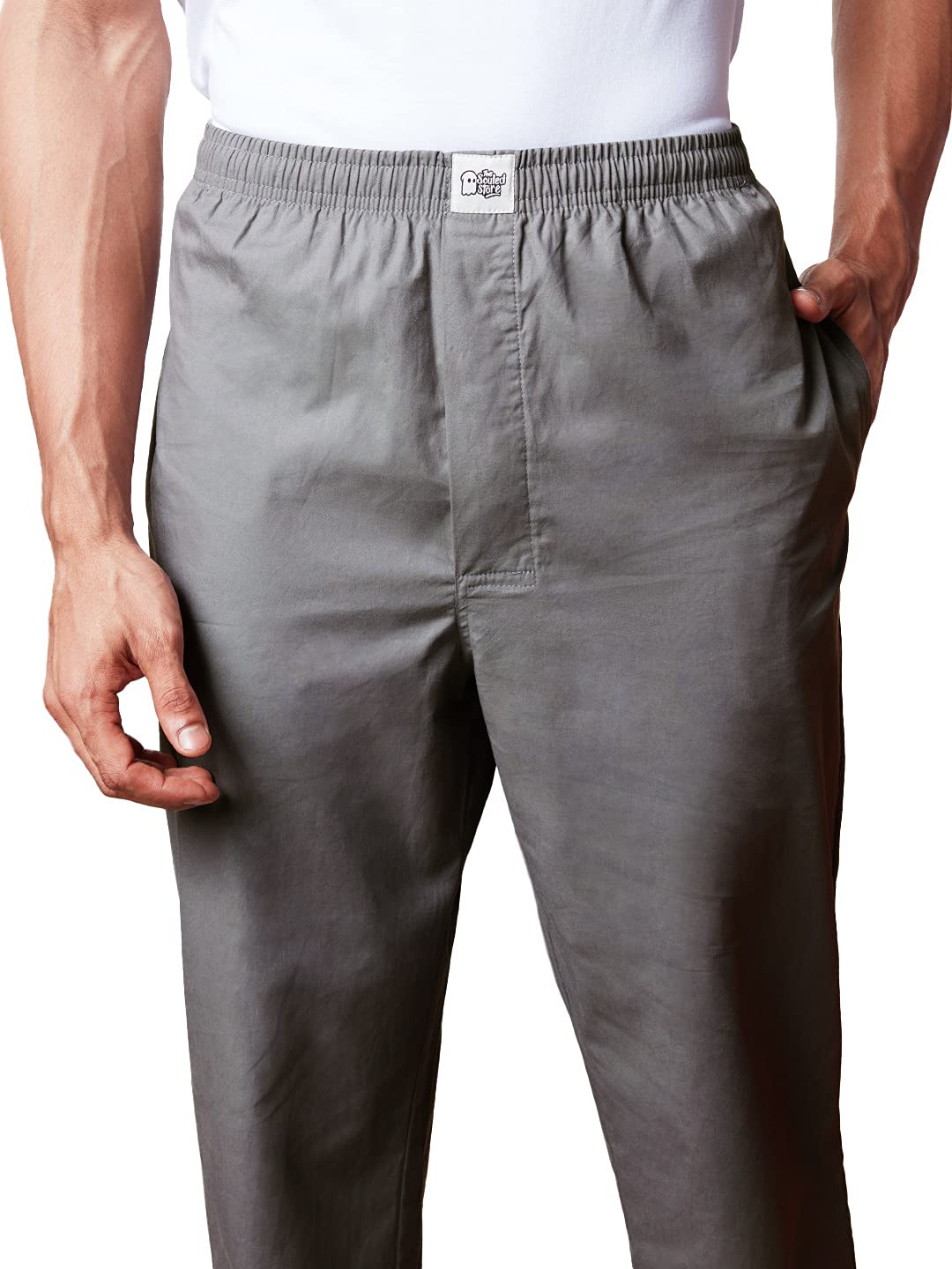 The Souled Store Smoke Grey Mens and Boys Solid Cotton Pajamas