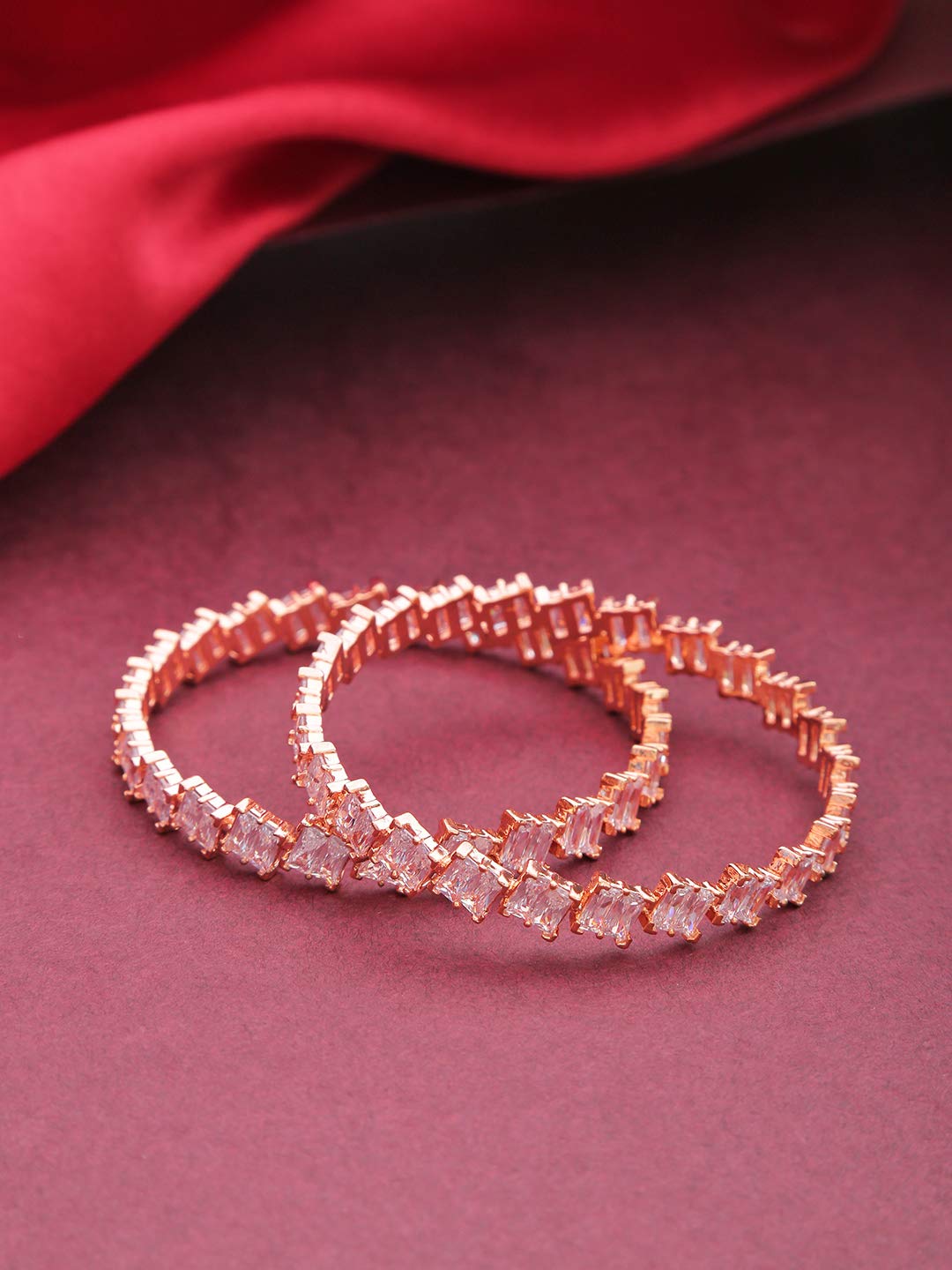 Priyaasi Trendy RoseGold& Off White Zig Zag Design RoseGold Plated Bangle Set For Women and Girls