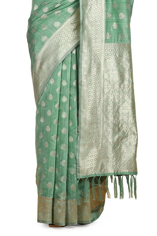 Soch Womens Sap Green Tussar Woven Design Saree