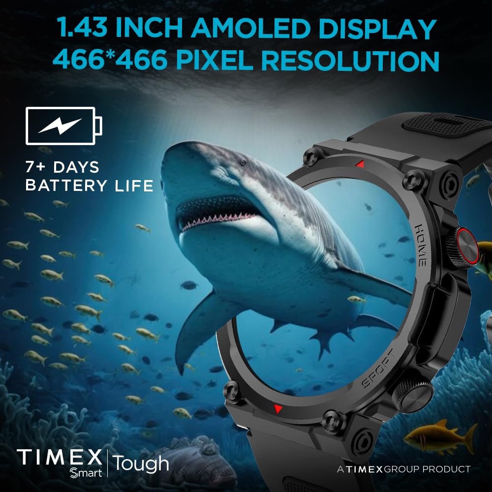 TIMEX Men Tough 1.43Round Amoled Rugged Smartwatch With 466X466 Pixel Resolution| Bluetooth Calling| Metallic Body|Always On Display|Ai Voice Assist|100+ Sports Modes|100+ Watchfaces