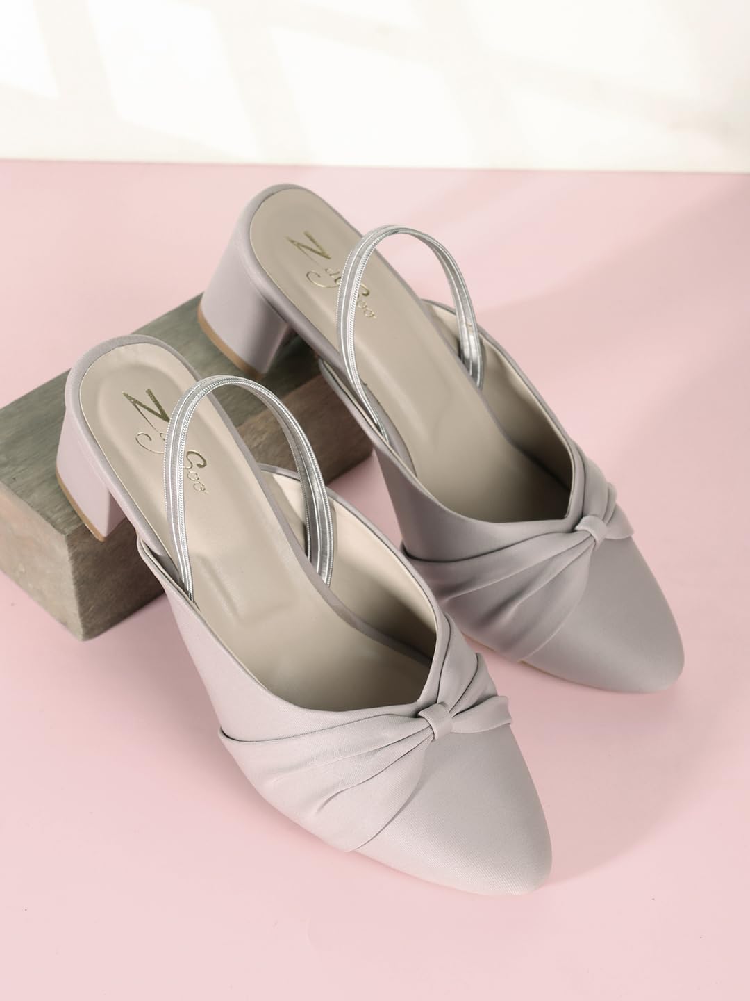 ZaySoo Women's Pointed Toe Slingback Heels, Bow Detail,