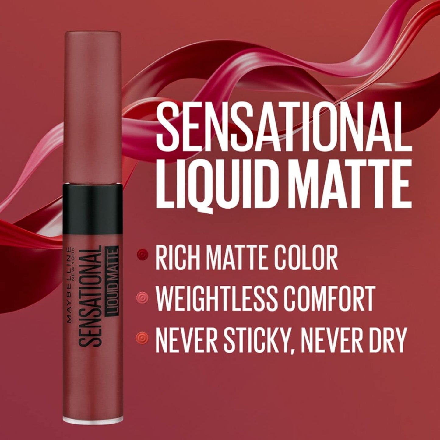 Maybelline New York Sensational Liquid Matte Lipstick, Non-sticky, Non-drying Lipstick, Hassle-Free & Precise Application, Long-lasting Liquid Matte Lipstick - Nude Nuance|7ml