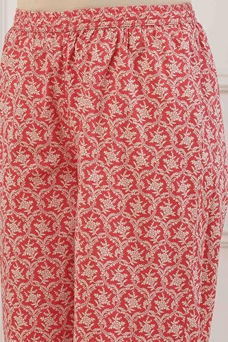 Biba Women Red Cotton Straight Suit Set_32