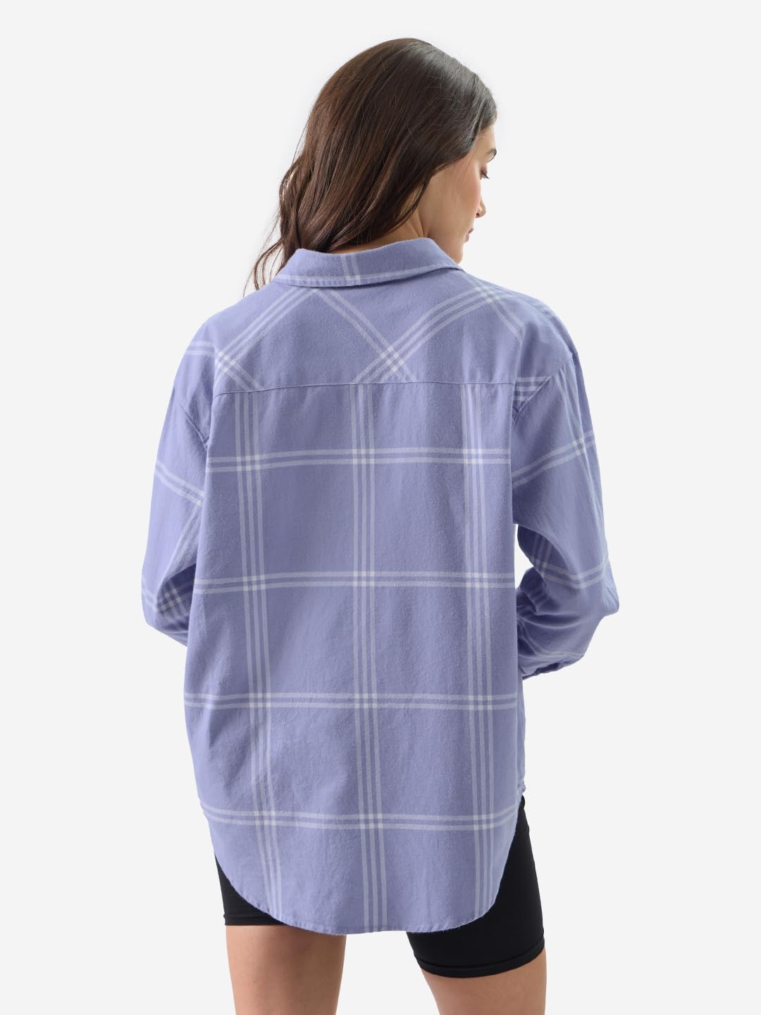 The Souled Store Plaid: Purple and White Women and Girls Button Front Long Sleeve Oversized Fit Boyfriend Shirts Oversized Shirts for Women Boyfriend Drop Shoulder Cotton Casual Half Sleeves Baggy