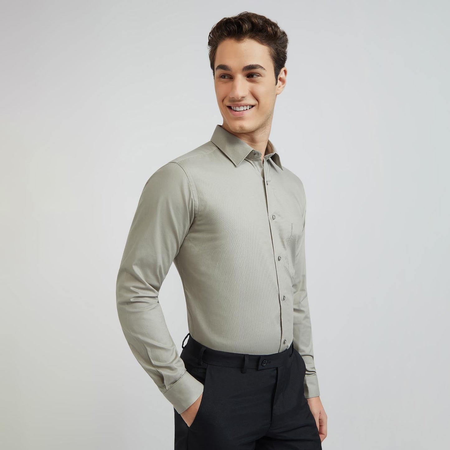 RAYMOND Men's Cotton Slim Shirt (RMSX12138-G3_Grey,42