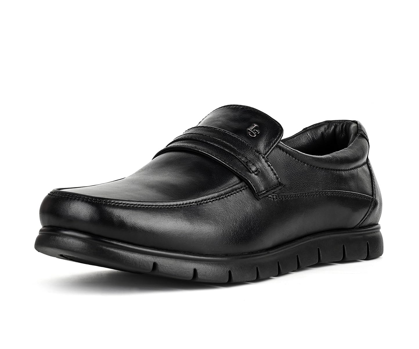 LOUIS STITCH Jet Black Leather Shoes for Men | Lightweight Men’s Formal Shoes | Comfortable Slip-On Moccasins | LSLXMCPL | UK-8