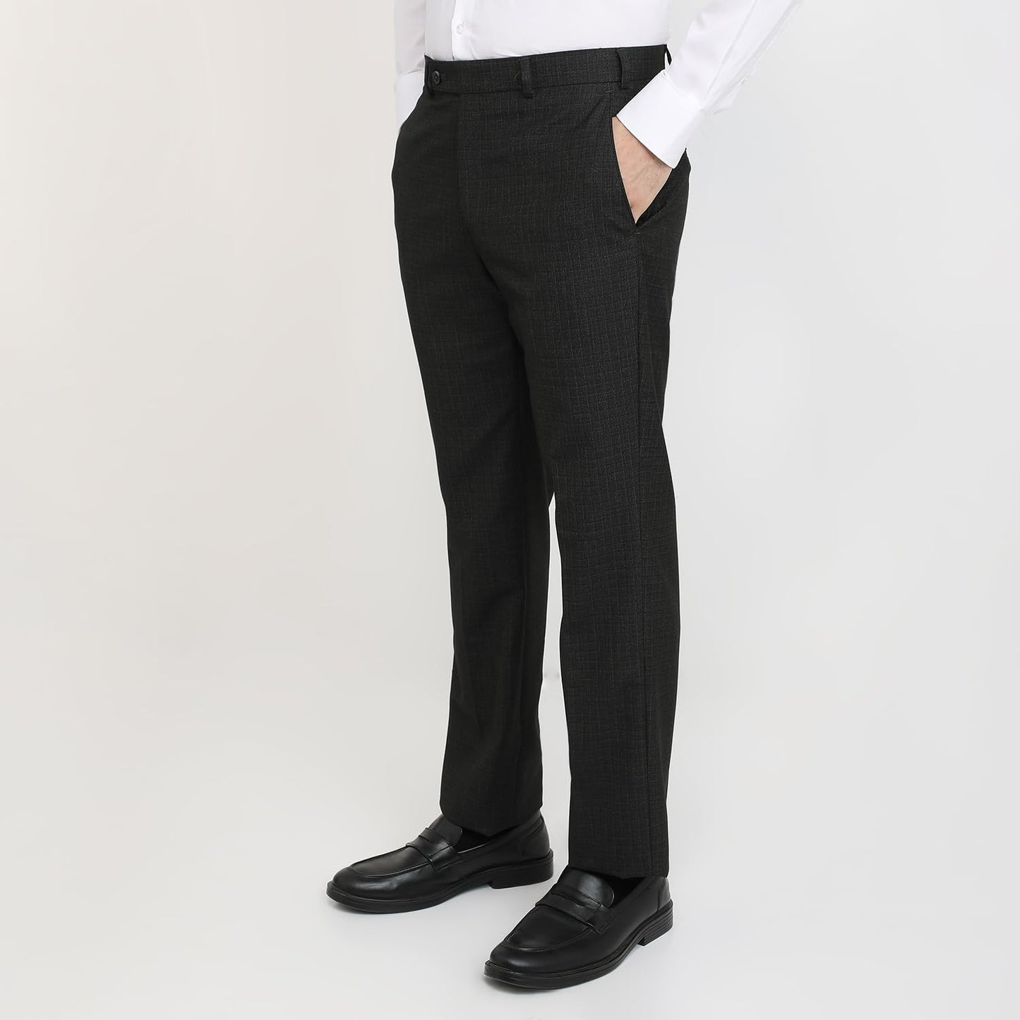 Park Avenue Men Regular Fit Solid Pattern Poly Viscose Blend Flat Front Formal Trouser Grey
